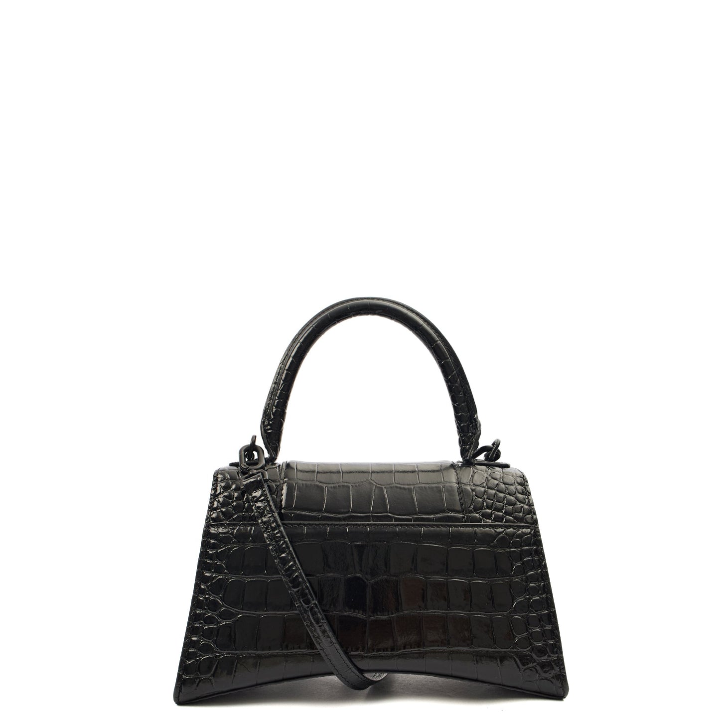Balenciaga Top Handle Hourglass Top Handle Small in Black, Exotic Effect Leather — Back View