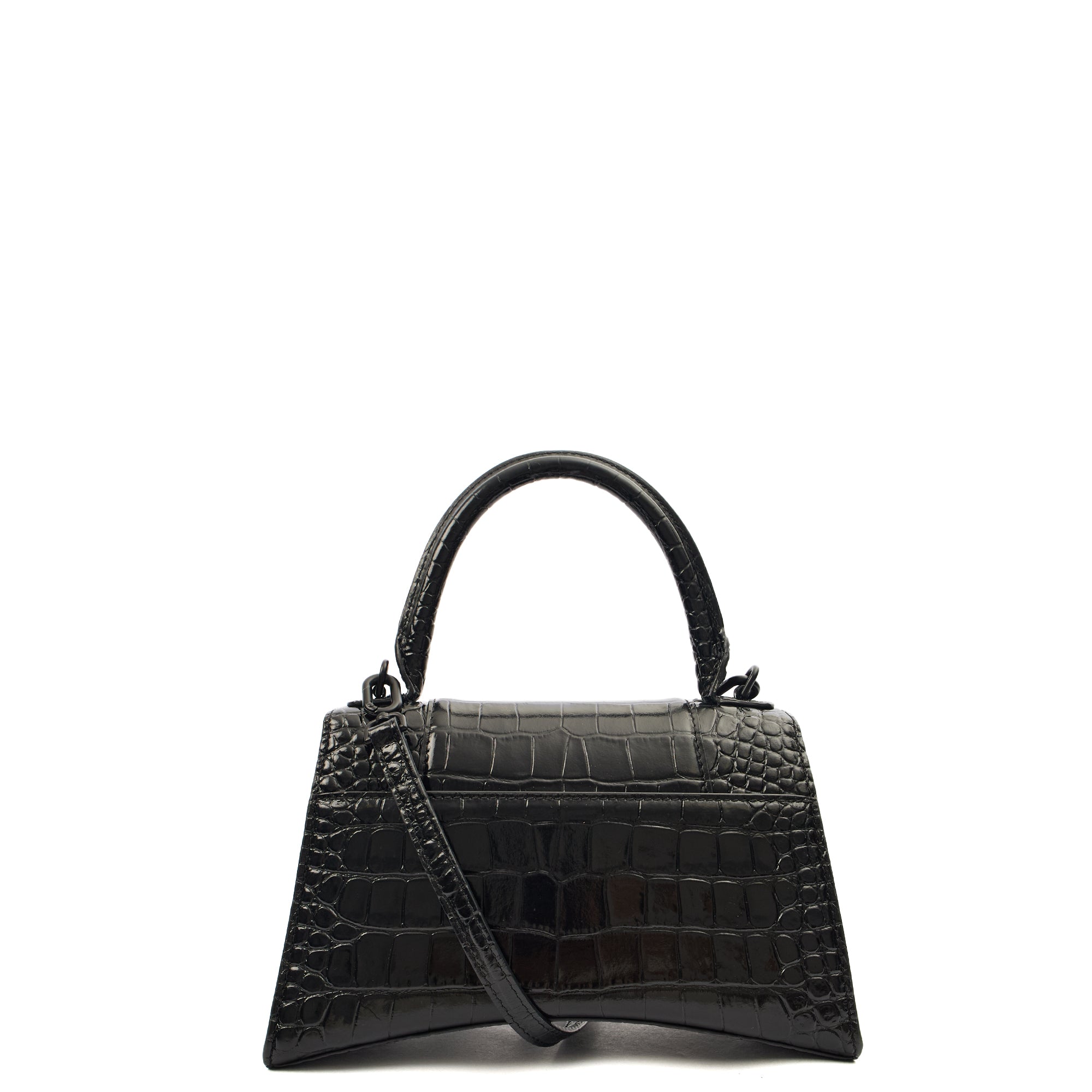 Balenciaga Top Handle Hourglass Top Handle Small in Black, Exotic Effect Leather — Back View
