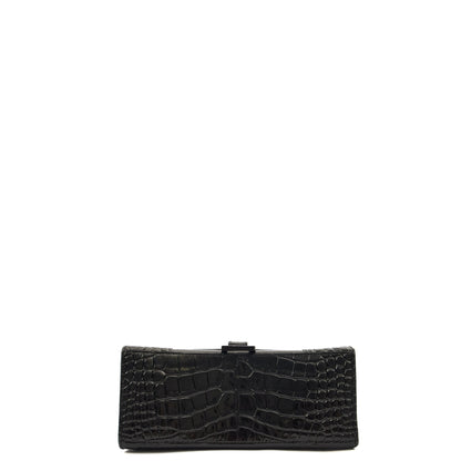 Balenciaga Top Handle Hourglass Top Handle Small in Black, Exotic Effect Leather — Top View