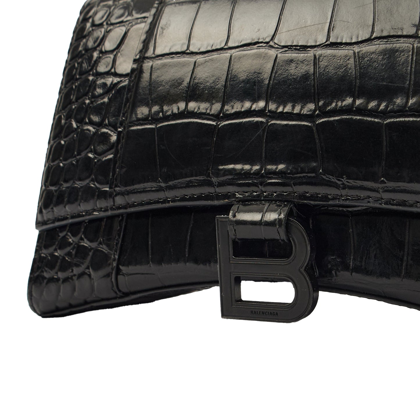 Balenciaga Top Handle Hourglass Top Handle Small in Black, Exotic Effect Leather — Lifestyle View