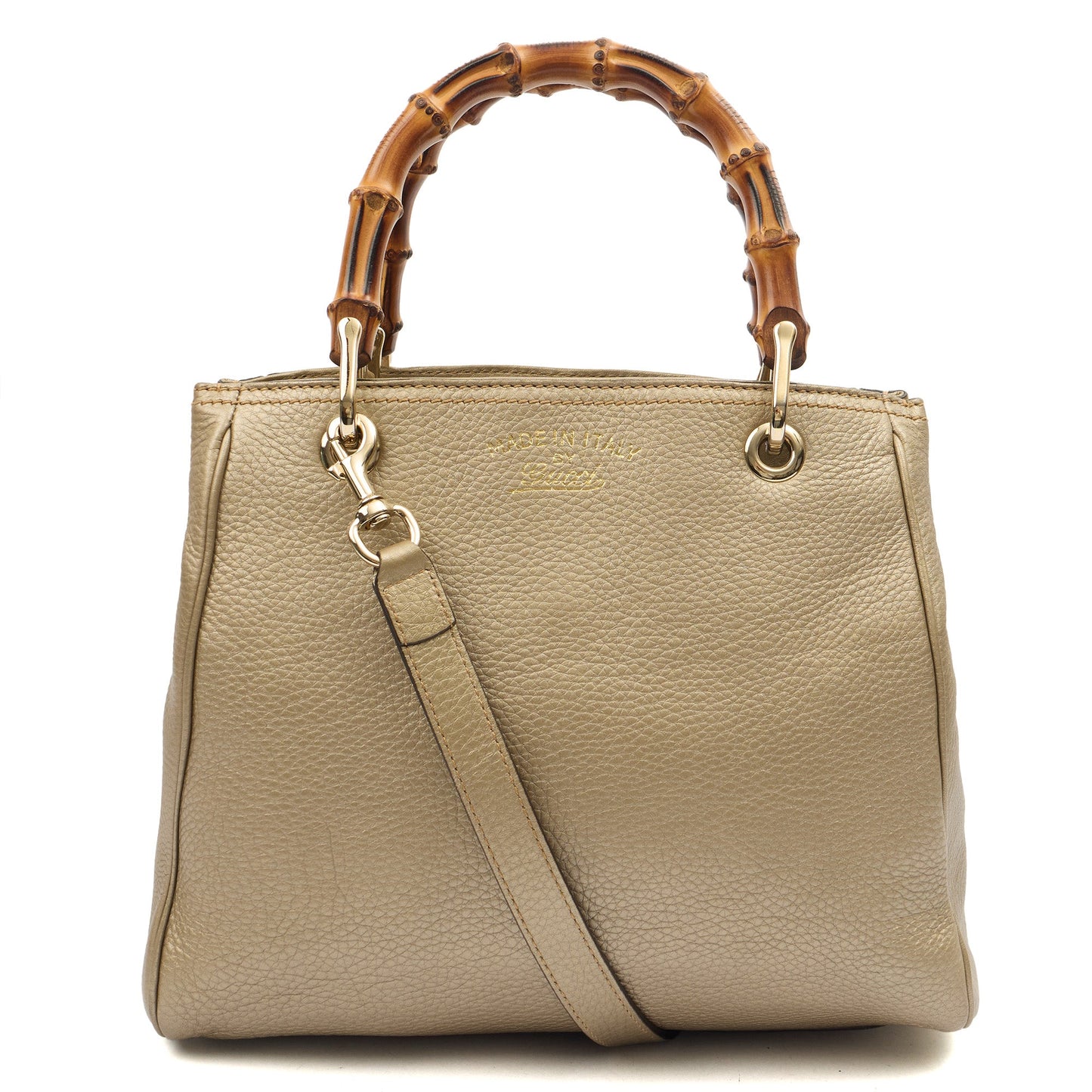 Gucci Top Handle Bamboo Shopper  in Metallic, Leather — Front View
