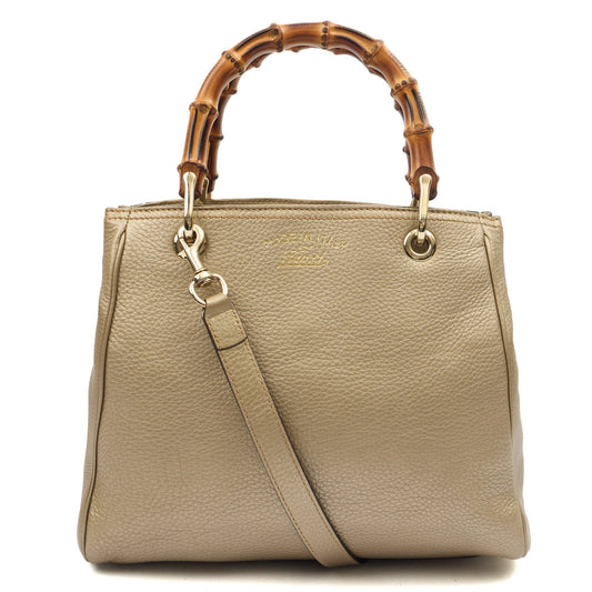 Gucci Top Handle Bamboo Shopper  in Metallic, Leather — Front View