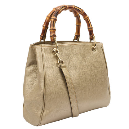 Gucci Top Handle Bamboo Shopper  in Metallic, Leather — Back View