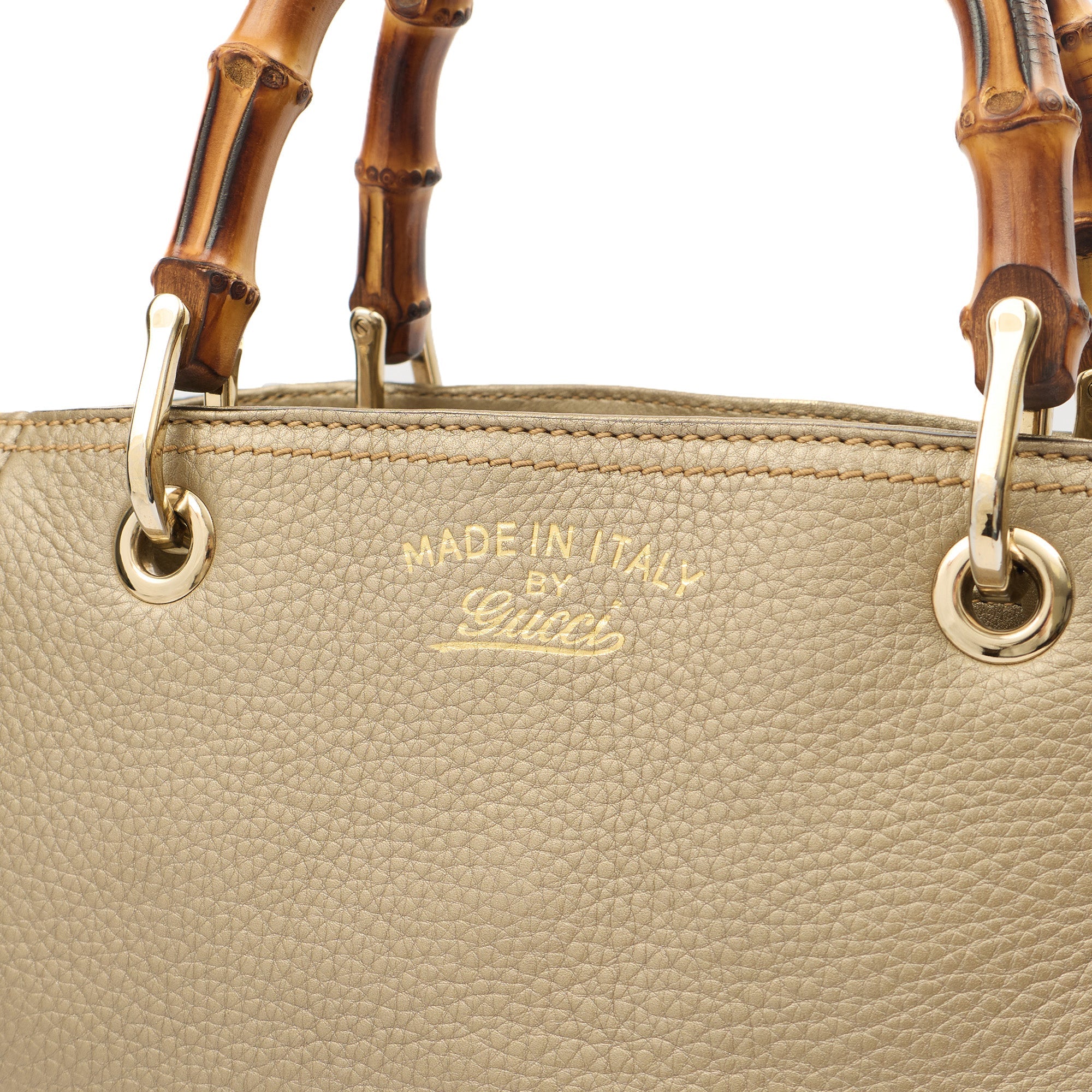 Gucci Top Handle Bamboo Shopper  in Metallic, Leather — Side View