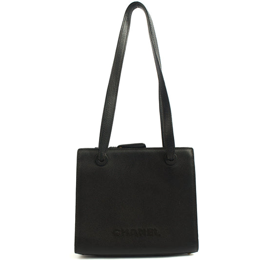 Chanel Tote Vintage Tote in Black, Caviar Leather — Front View