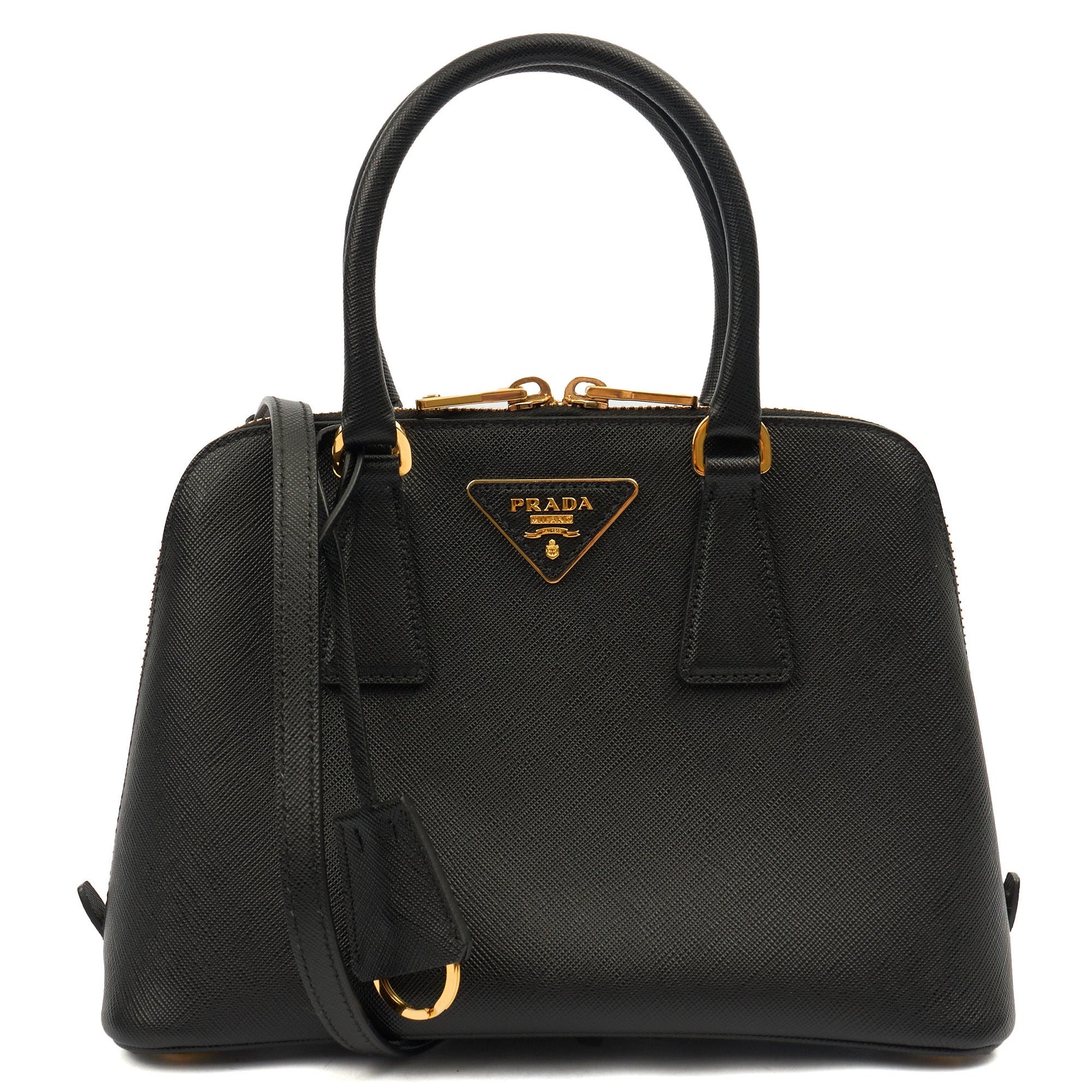 Prada Tote Promenade - Small in Black, Saffiano Leather — Front View
