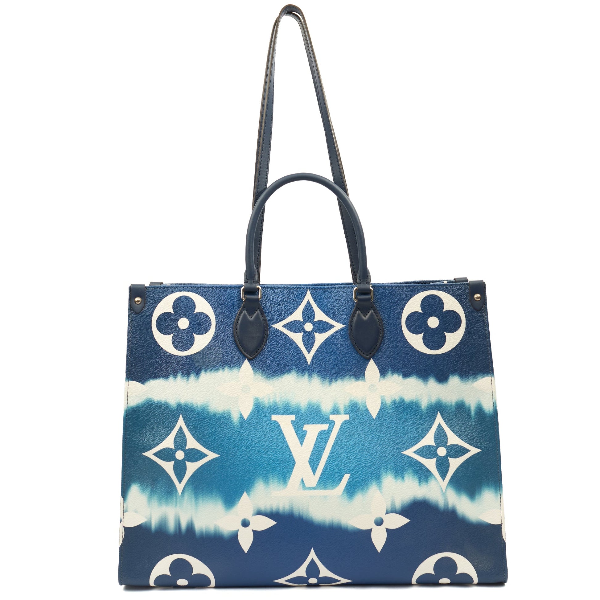 Louis Vuitton Tote On The Go GM in Blue, Leather — Top View
