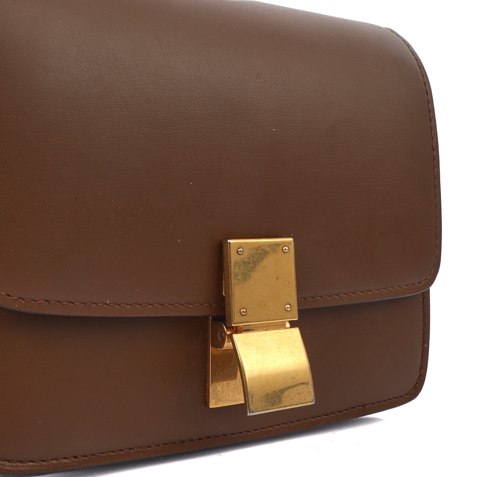 Celine Shoulder Bag Box Bag - Small in Brown, Leather — Detail View