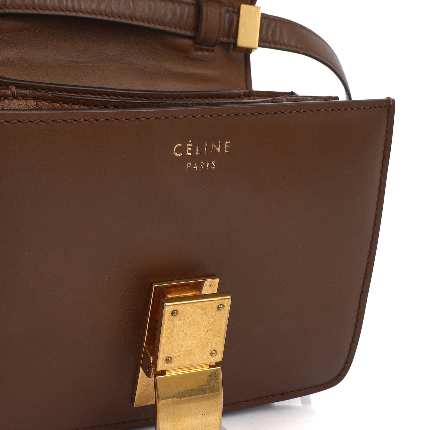 Celine Shoulder Bag Box Bag - Small in Brown, Leather — Lifestyle View