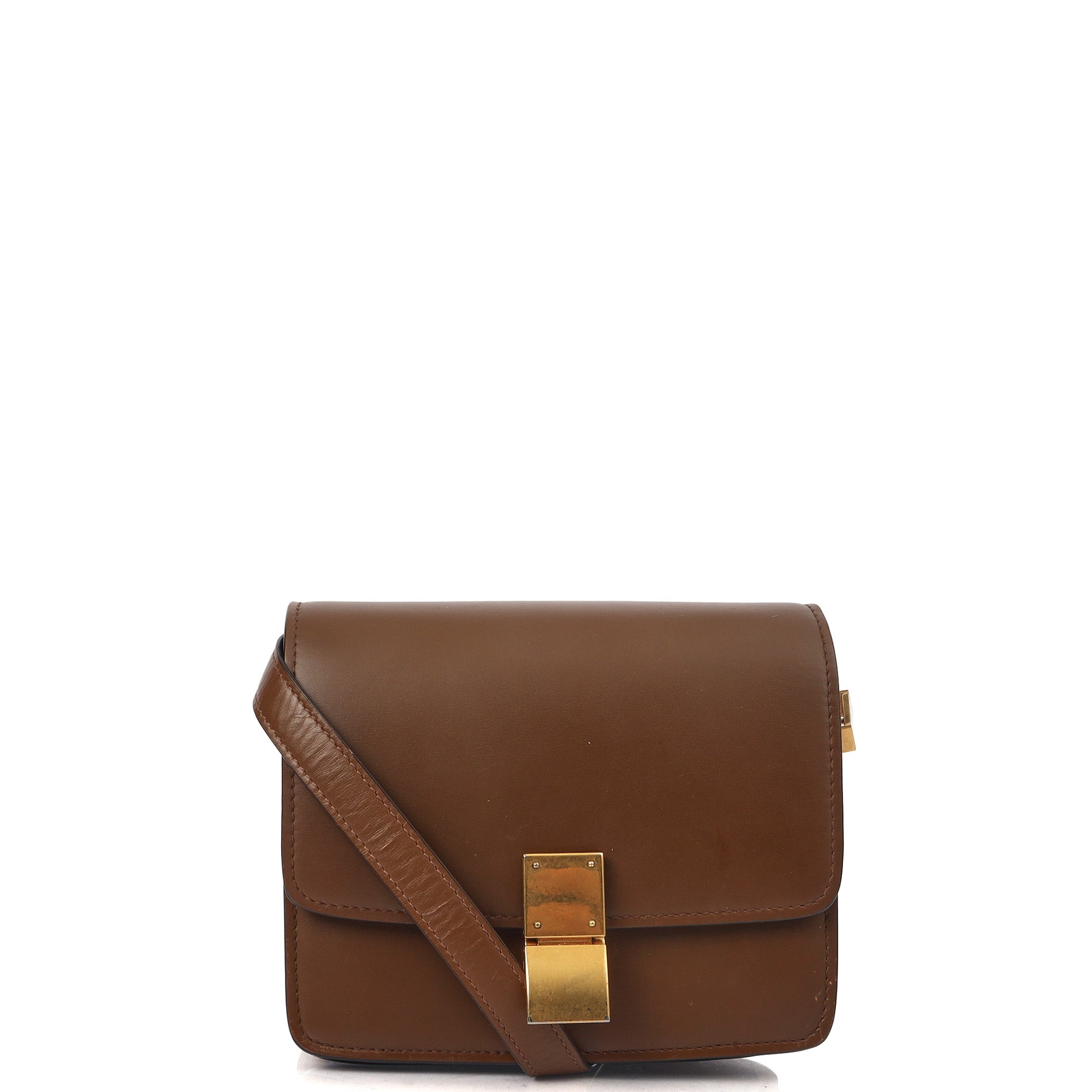 Celine Shoulder Bag Box Bag - Small in Brown, Leather — Front View