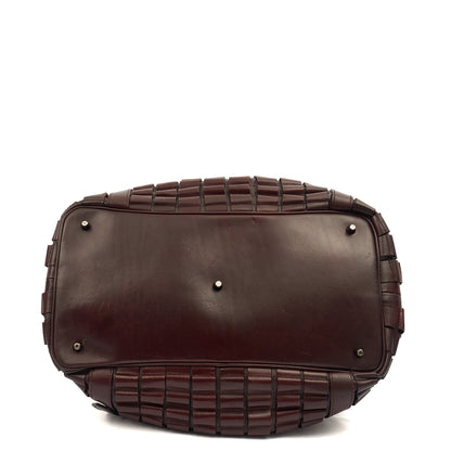 Burberry Tote Shoulder Bag in Burgandy, Leather — Detail View