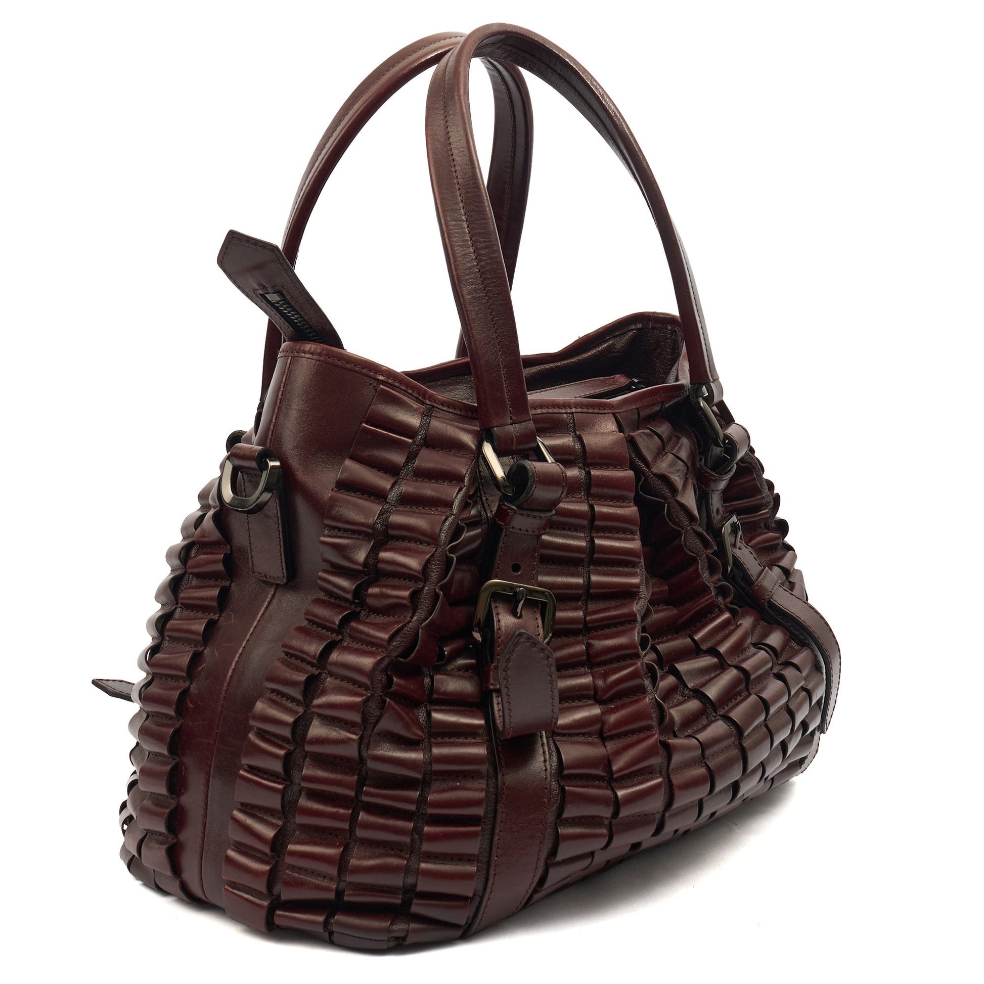 Burberry Tote Shoulder Bag in Burgandy, Leather — Back View