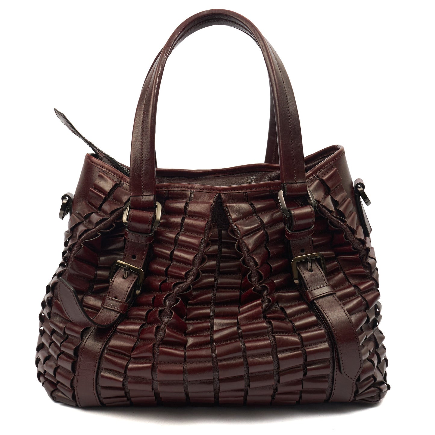 Burberry Tote Shoulder Bag in Burgandy, Leather — Top View