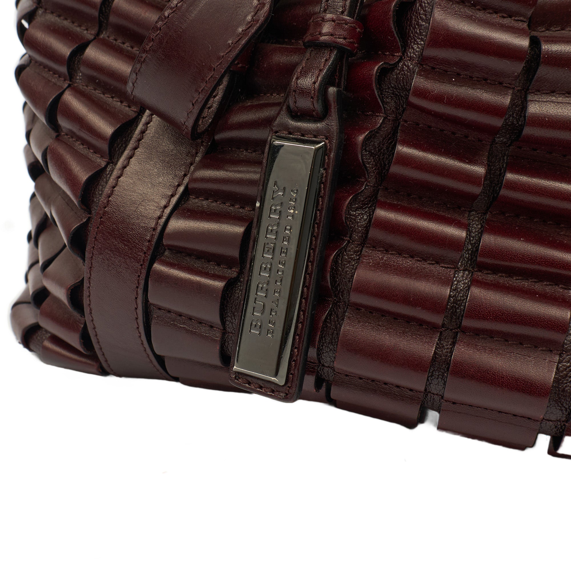 Burberry Tote Shoulder Bag in Burgandy, Leather — Side View