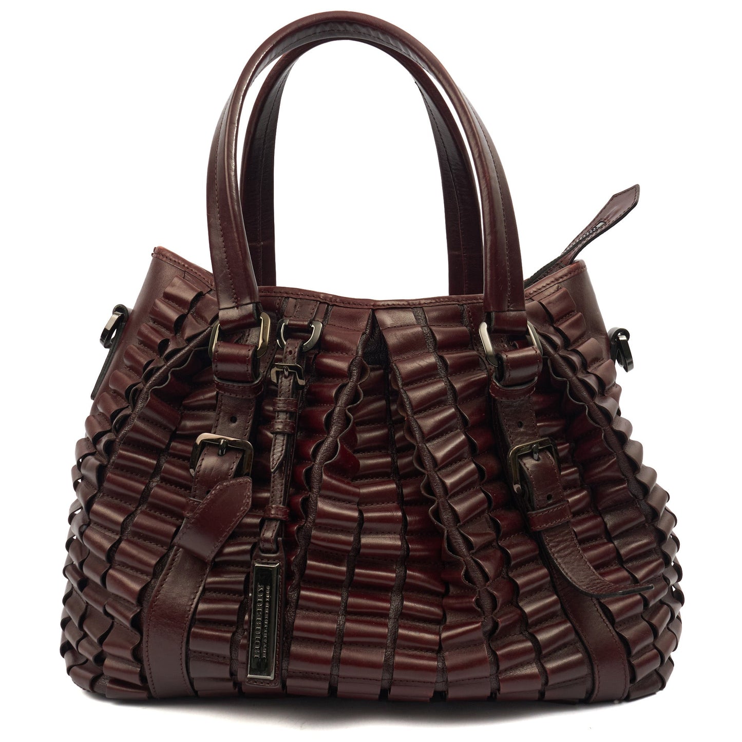Burberry Tote Shoulder Bag in Burgandy, Leather — Front View