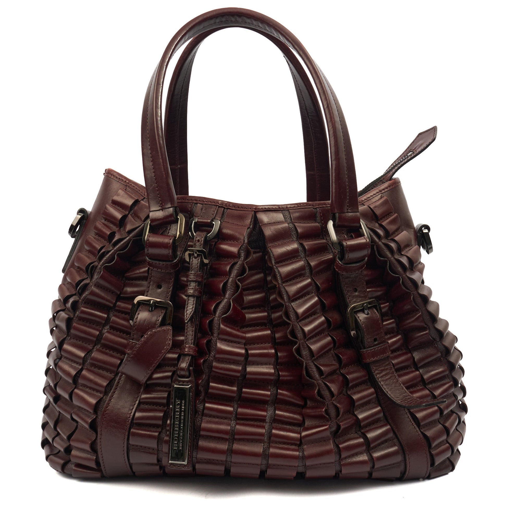 Burberry Tote Shoulder Bag in Burgandy, Leather — Front View