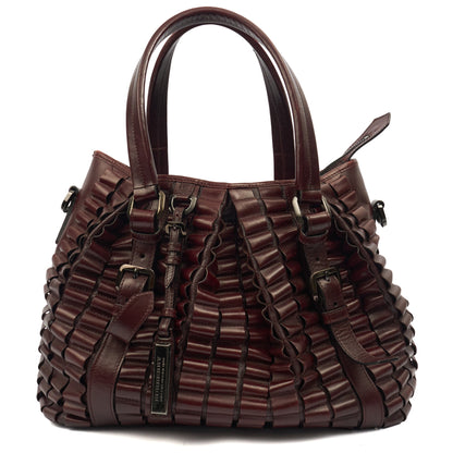 Burberry Tote Shoulder Bag in Burgandy, Leather — Front View