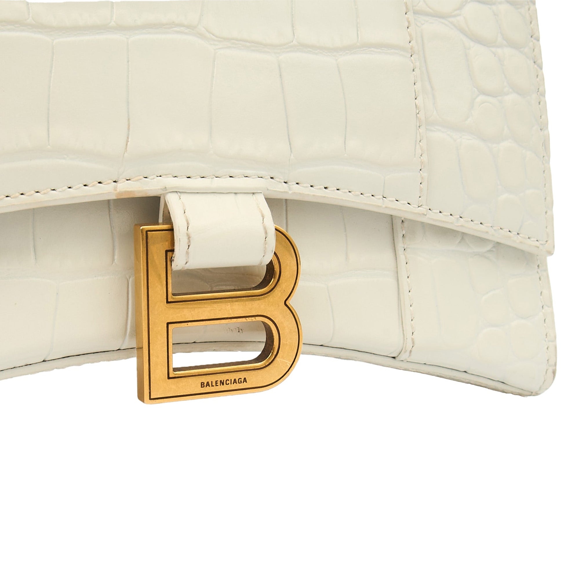 Balenciaga Top Handle Hourglass Top Handle XS in White, Exotic Effect Leather — Alternate View 10