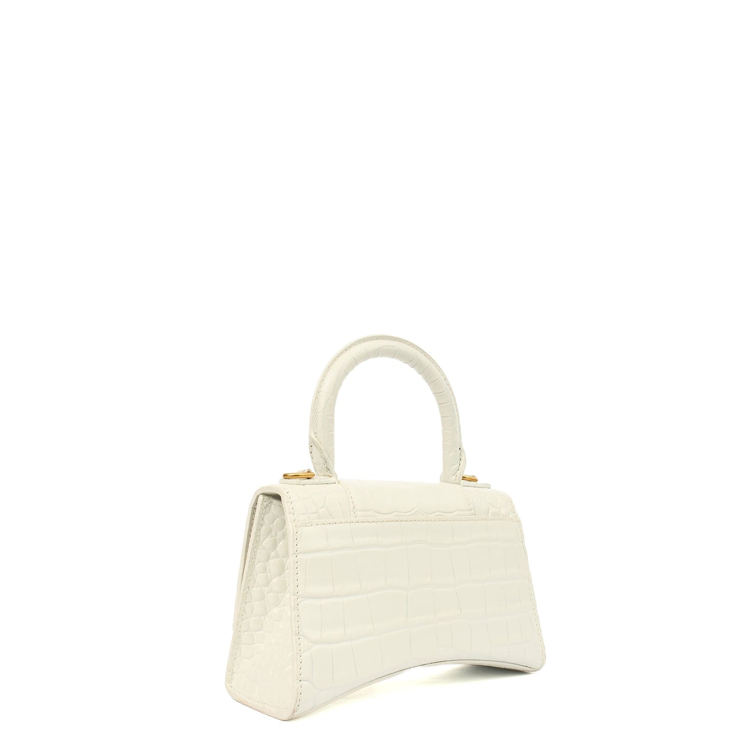 Balenciaga Top Handle Hourglass Top Handle XS in White, Exotic Effect Leather — Side View