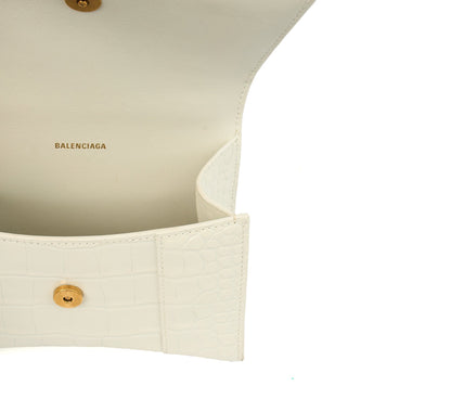 Balenciaga Top Handle Hourglass Top Handle XS in White, Exotic Effect Leather — Detail View