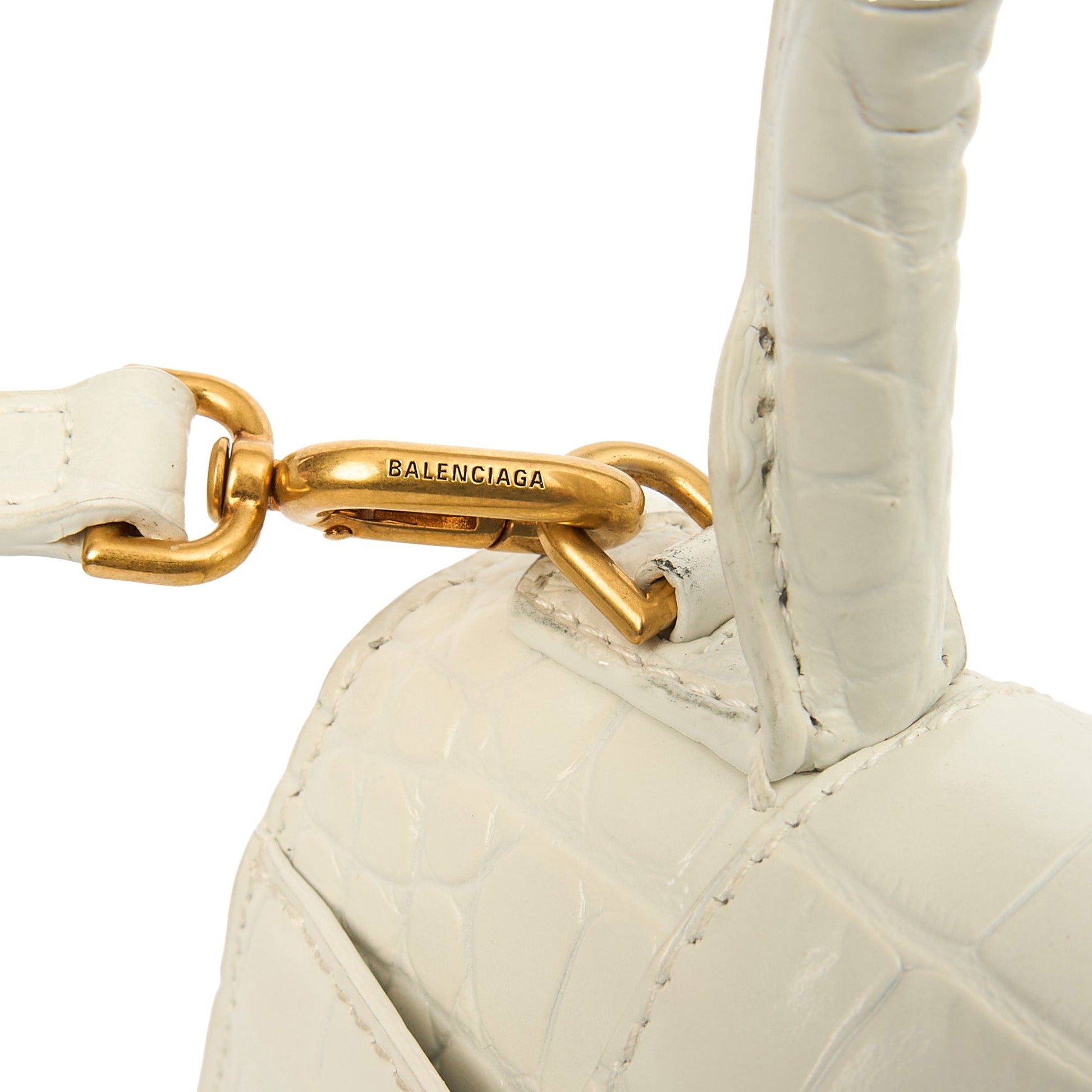 Balenciaga Top Handle Hourglass Top Handle XS in White, Exotic Effect Leather — Lifestyle View