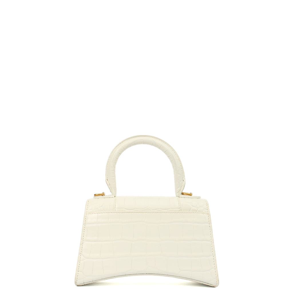 Balenciaga Top Handle Hourglass Top Handle XS in White, Exotic Effect Leather — Back View