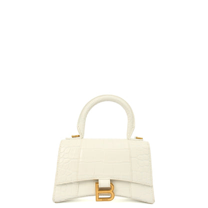 Balenciaga Top Handle Hourglass Top Handle XS in White, Exotic Effect Leather — Front View