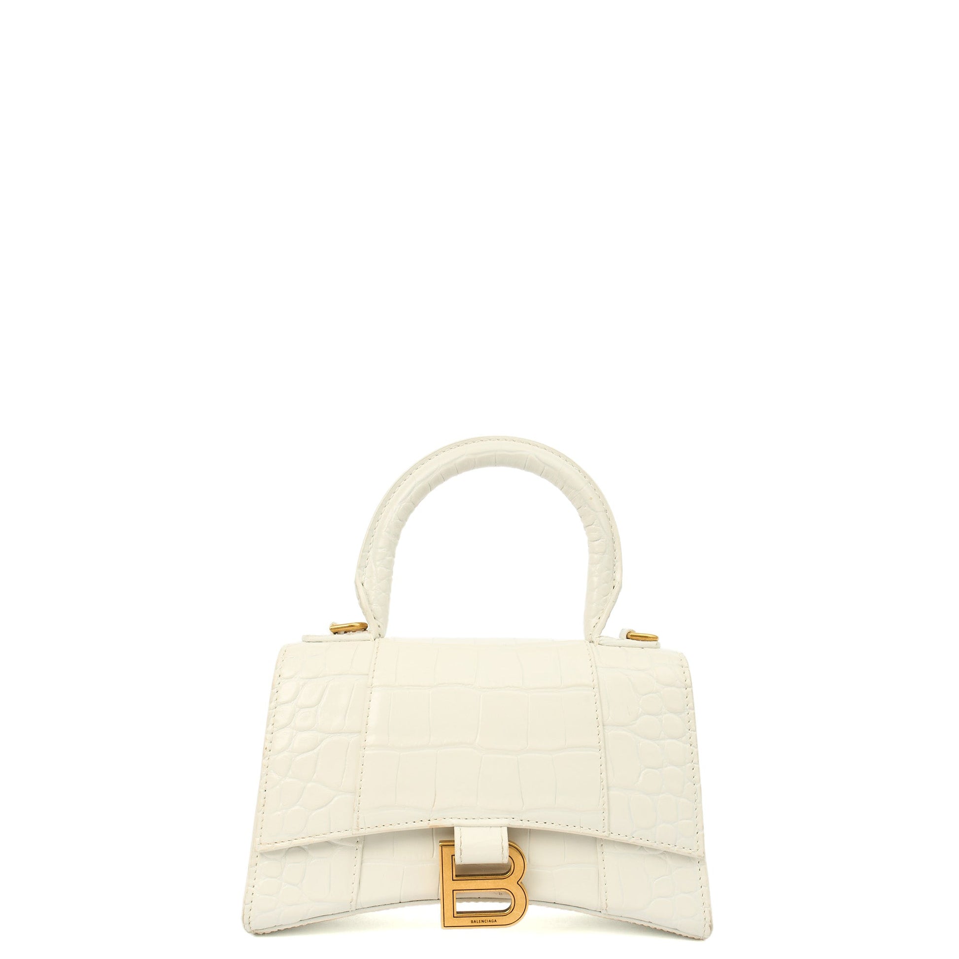 Balenciaga Top Handle Hourglass Top Handle XS in White, Exotic Effect Leather — Alternate View 7