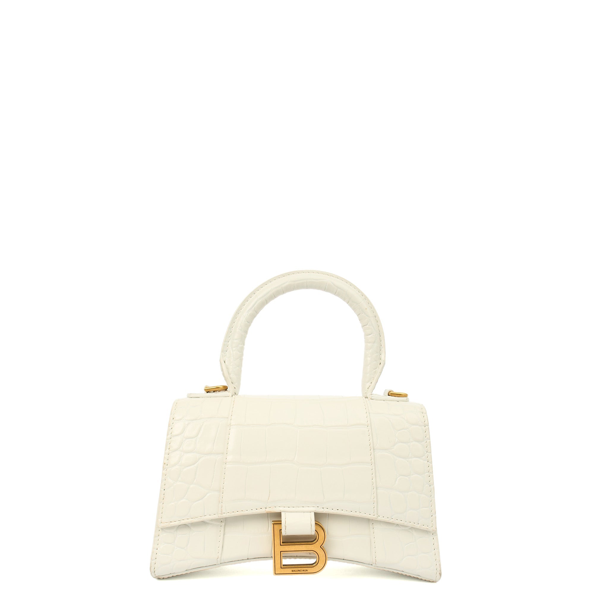 Balenciaga Top Handle Hourglass Top Handle XS in White, Exotic Effect Leather — Alternate View 13