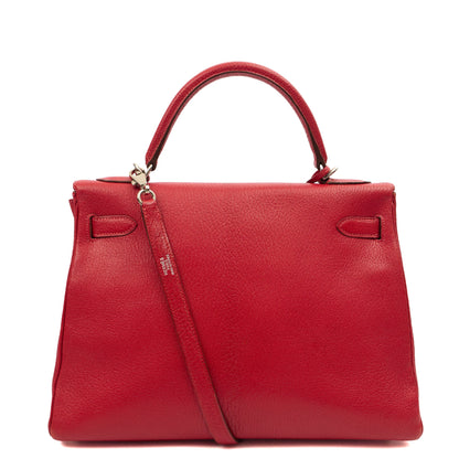Hermes Kelly 32 in Rouge Casaque, Chevre de Coromandel Leather — Back View