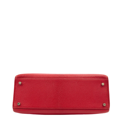 Hermes Kelly 32 in Rouge Casaque, Chevre de Coromandel Leather — Top View