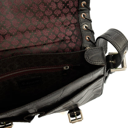 Mulberry Shoulder Bag Vintage Shoulder Bag in Black, Exotic Effect Leather — Detail View