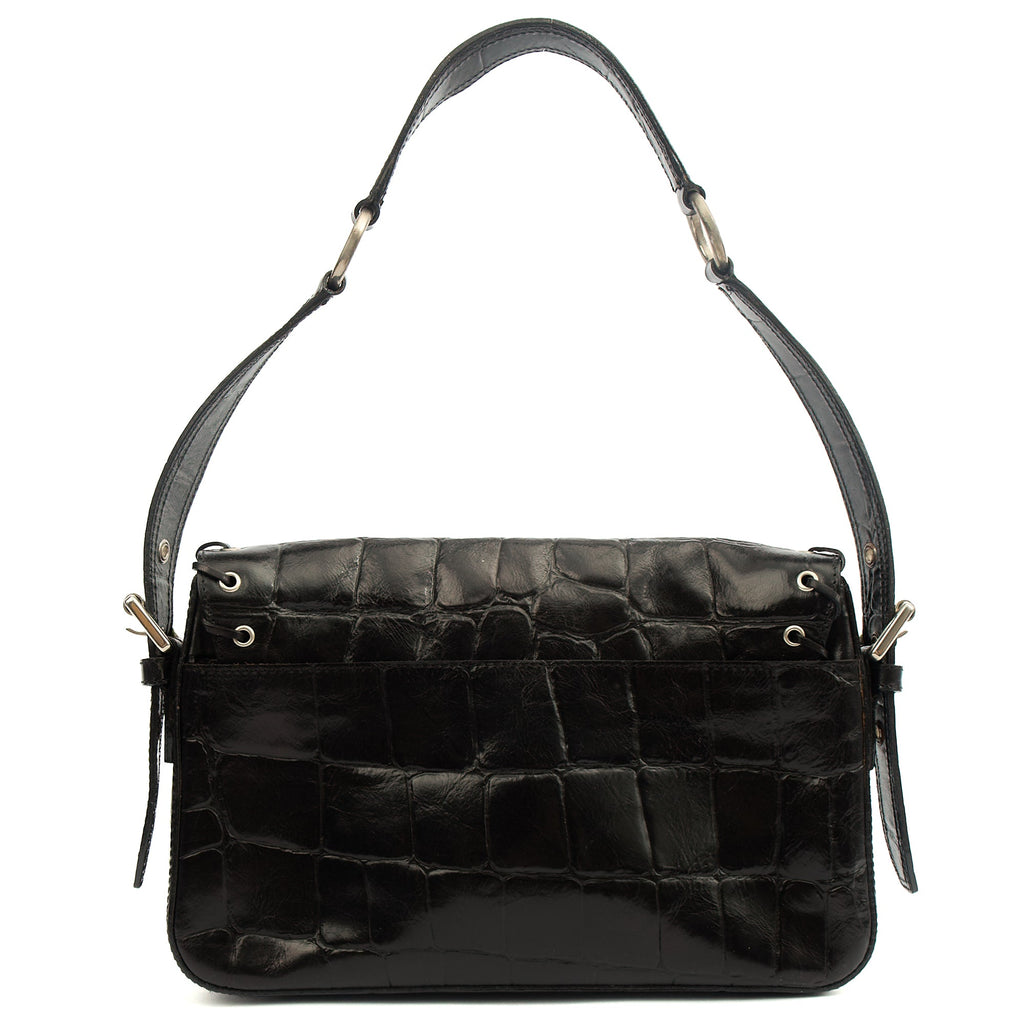 Mulberry Shoulder Bag Vintage Shoulder Bag in Black, Exotic Effect Leather — Back View