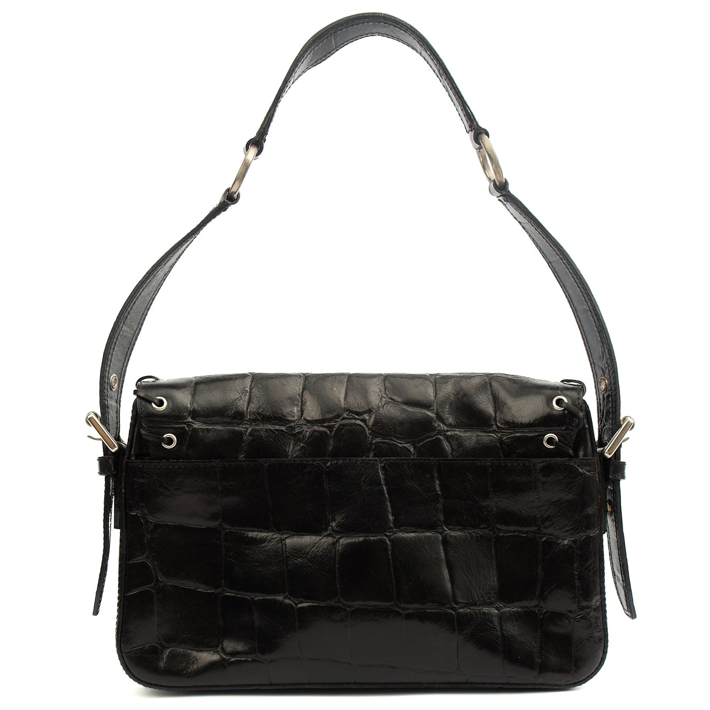 Mulberry Shoulder Bag Vintage Shoulder Bag in Black, Exotic Effect Leather — Back View
