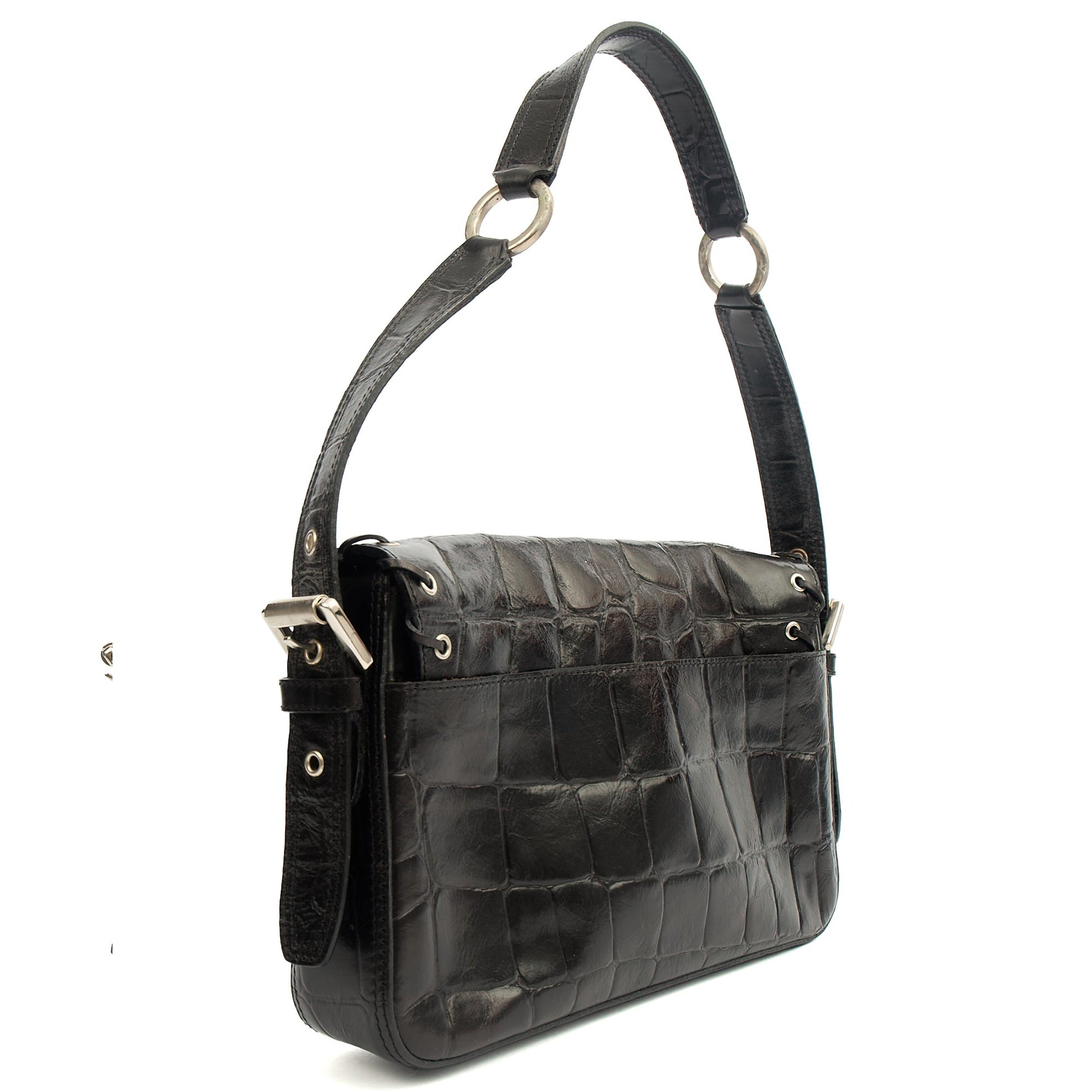 Mulberry Shoulder Bag Vintage Shoulder Bag in Black, Exotic Effect Leather — Side View