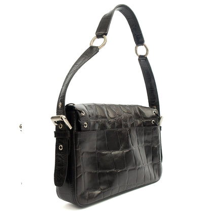 Mulberry Shoulder Bag Vintage Shoulder Bag in Black, Exotic Effect Leather — Side View