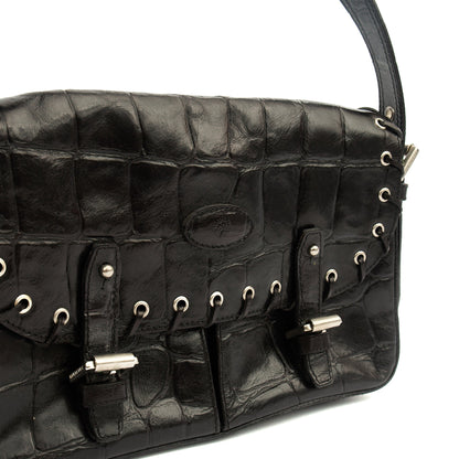 Mulberry Shoulder Bag Vintage Shoulder Bag in Black, Exotic Effect Leather — Alternate View 12