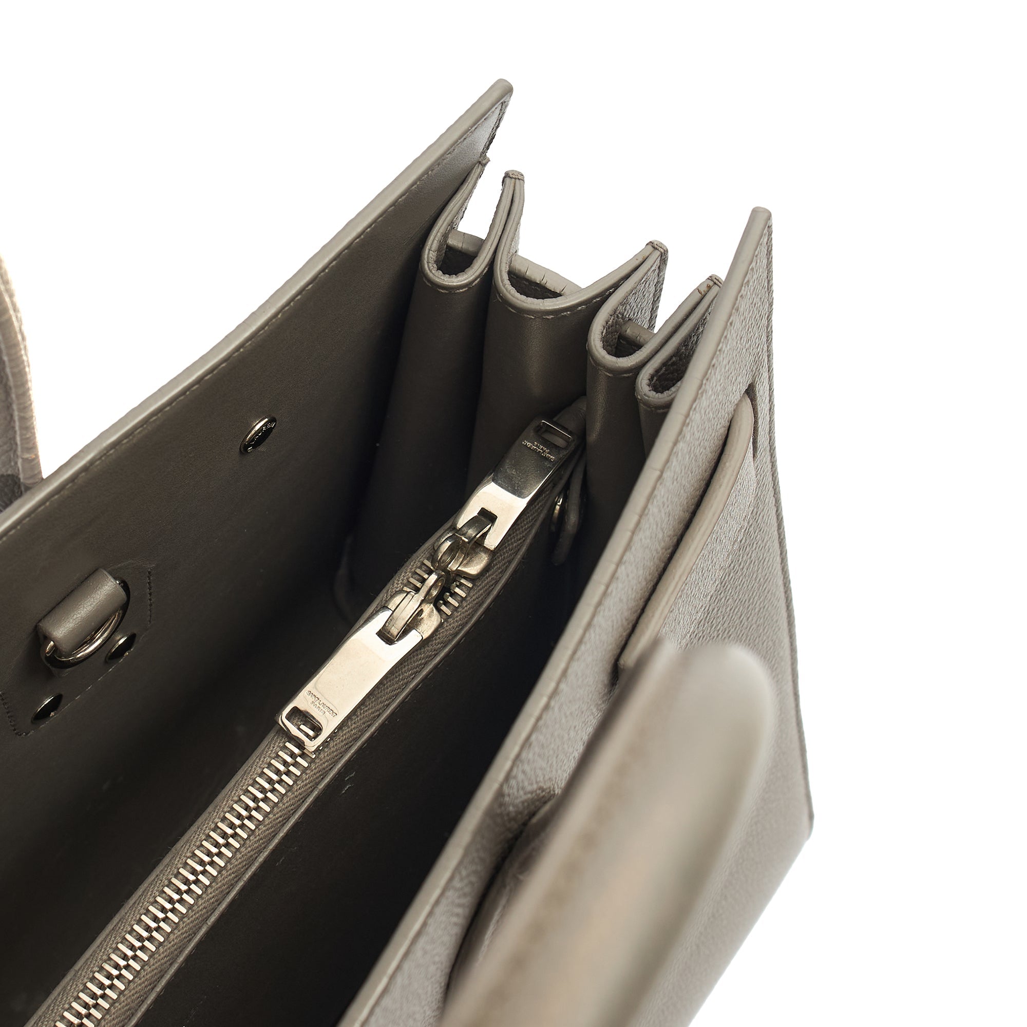 Saint Laurent Tote Sac de Jour in Grey, Calfskin Leather — Detail View