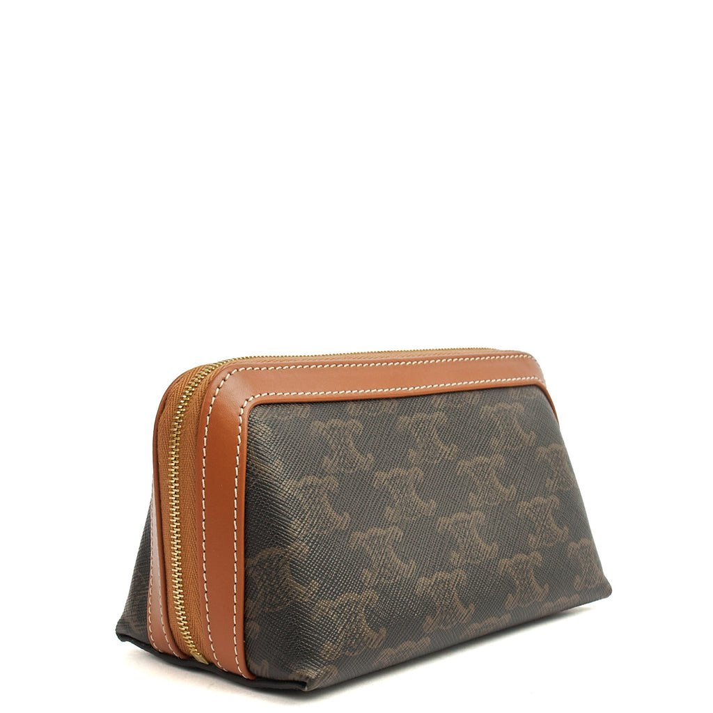 Celine Cosmetic Bag Zip Pouch in Brown, Box Calfskin — Side View