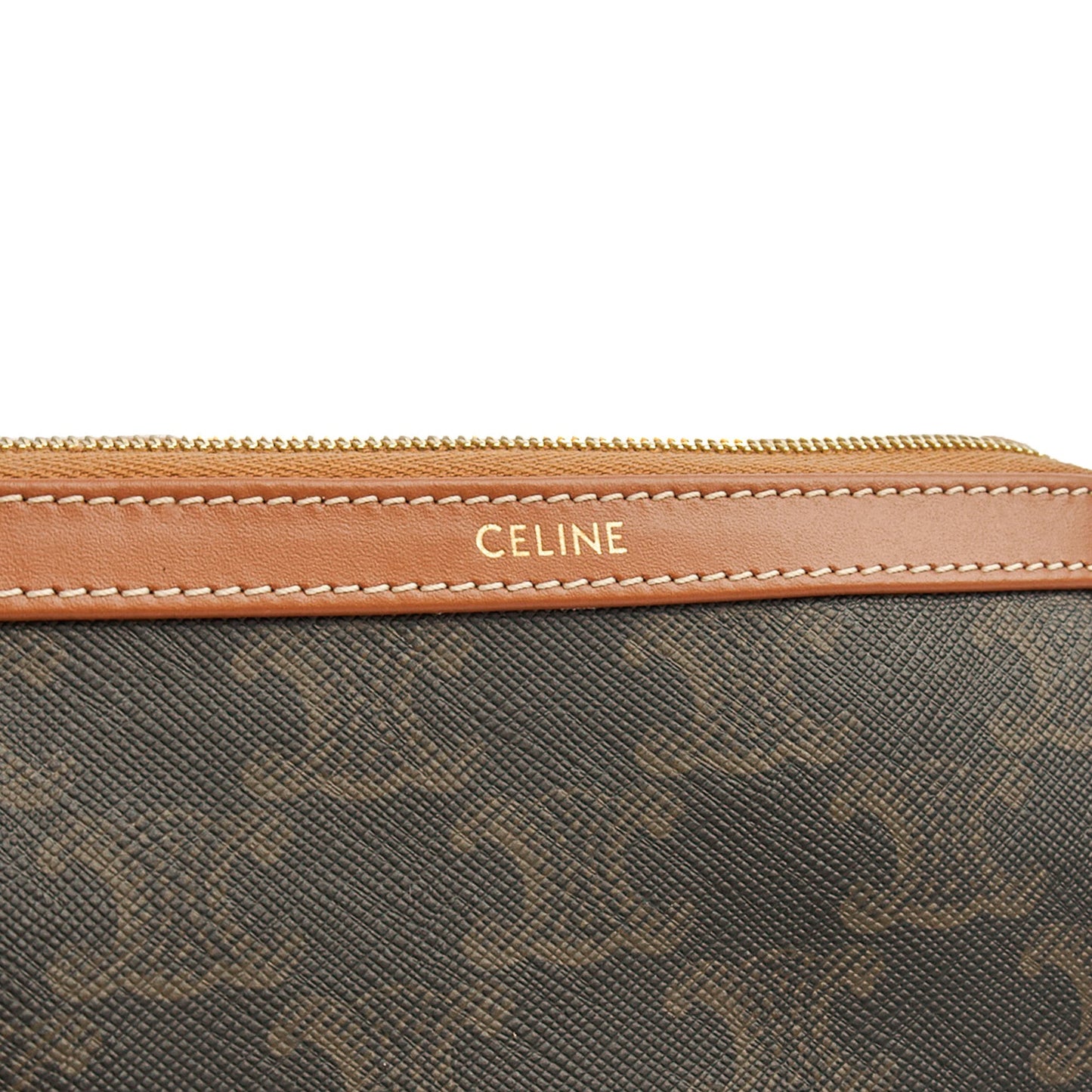 Celine Cosmetic Bag Zip Pouch in Brown, Box Calfskin — Top View