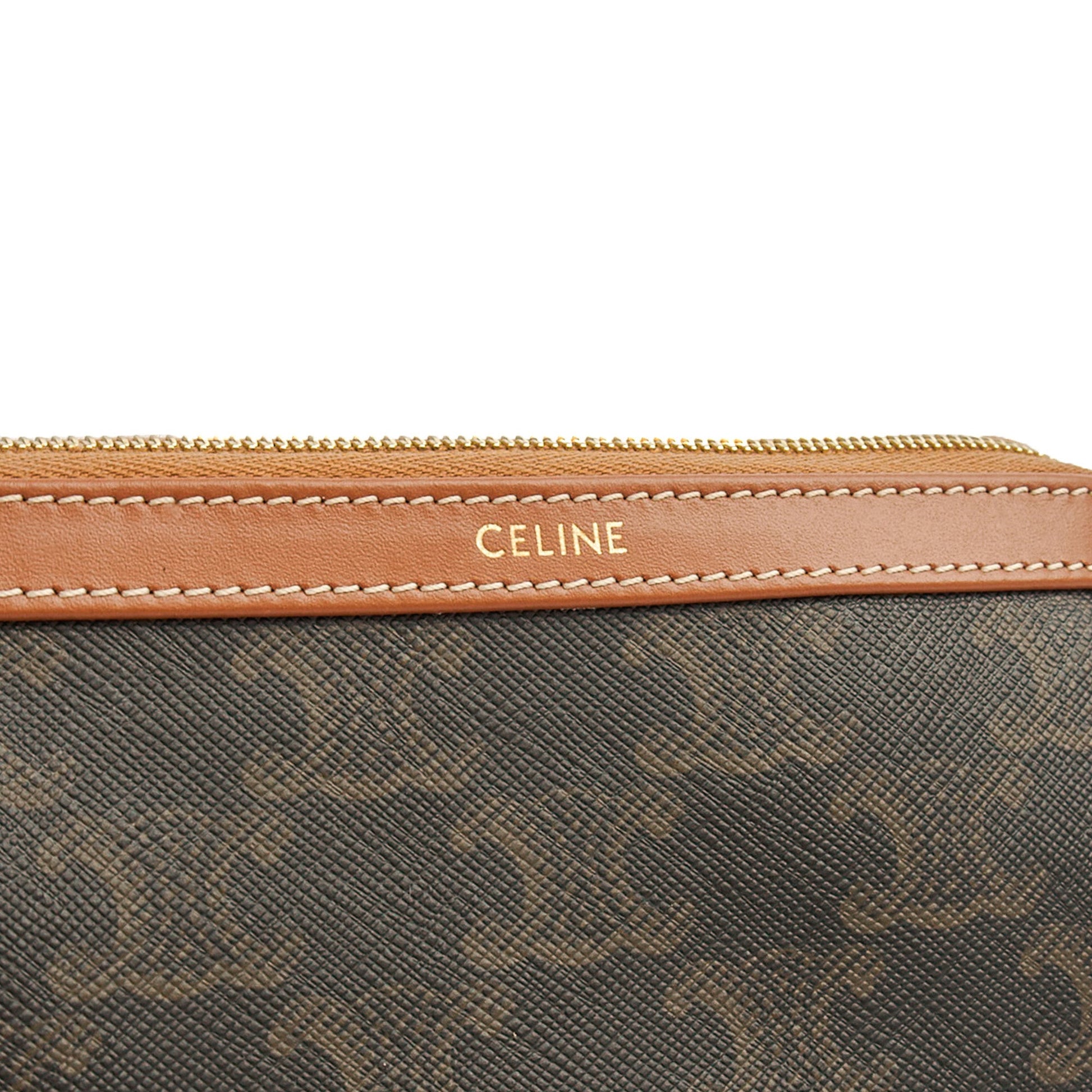 Celine Cosmetic Bag Zip Pouch in Brown, Box Calfskin — Top View