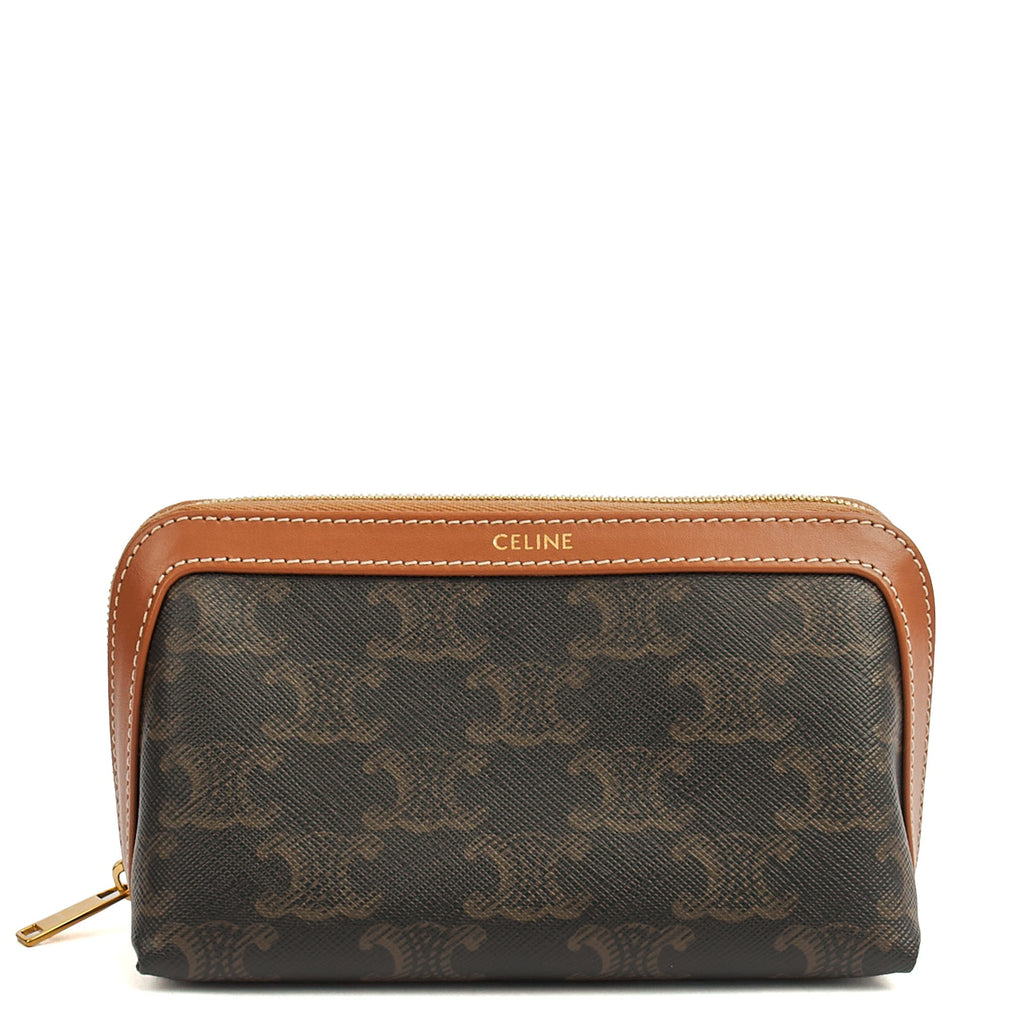 Celine Cosmetic Bag Zip Pouch in Brown, Box Calfskin — Alternate View 7