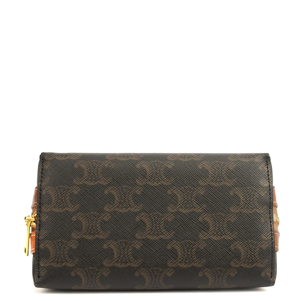 Celine Cosmetic Bag Zip Pouch in Brown, Box Calfskin — Detail View