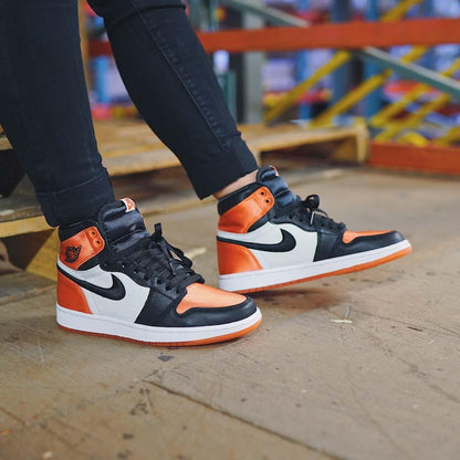 Air Jordan 1 WMNS Satin 'Shattered Backboard' Orange Black — UK 2.5 | EU 35.5 | US 5 — Lifestyle View