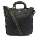 Chanel Tote Outdoor Ligne Bowler Bag in Black, Caviar Leather — Front View