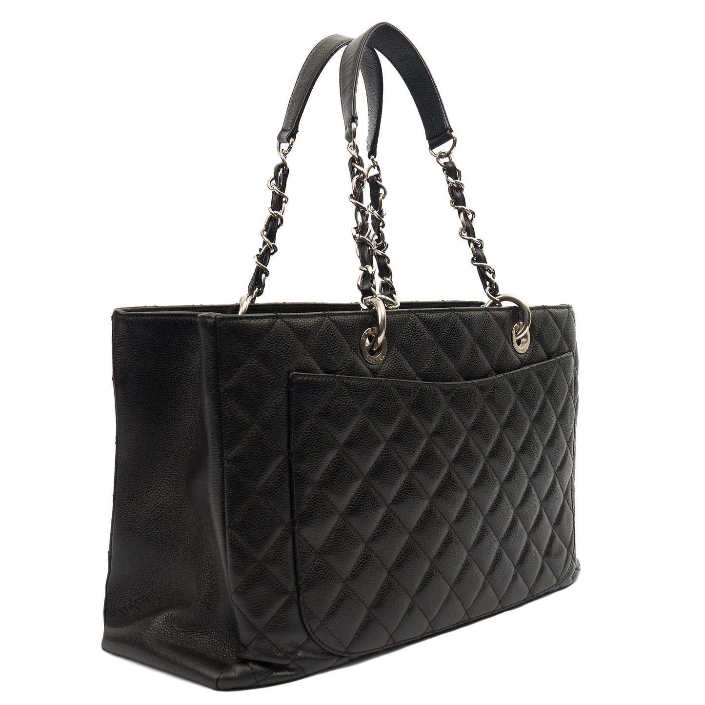 Chanel Tote Grand Shopping Tote XL in Black, Caviar Leather — Back View