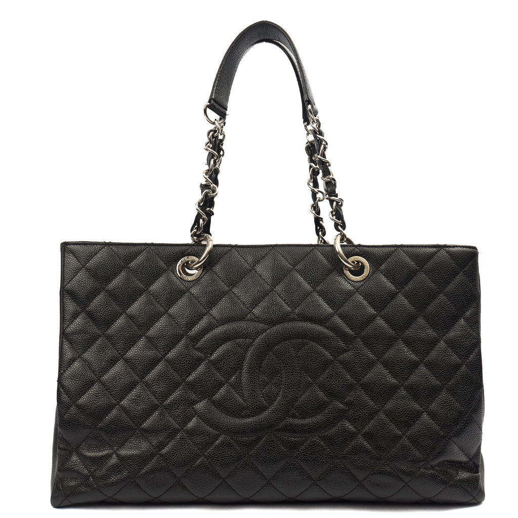 Chanel Tote Grand Shopping Tote XL in Black, Caviar Leather — Front View