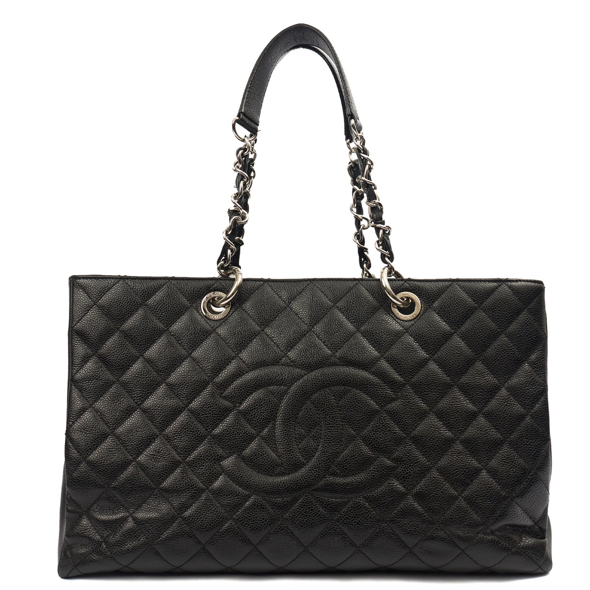 Chanel Tote Grand Shopping Tote XL in Black, Caviar Leather — Front View