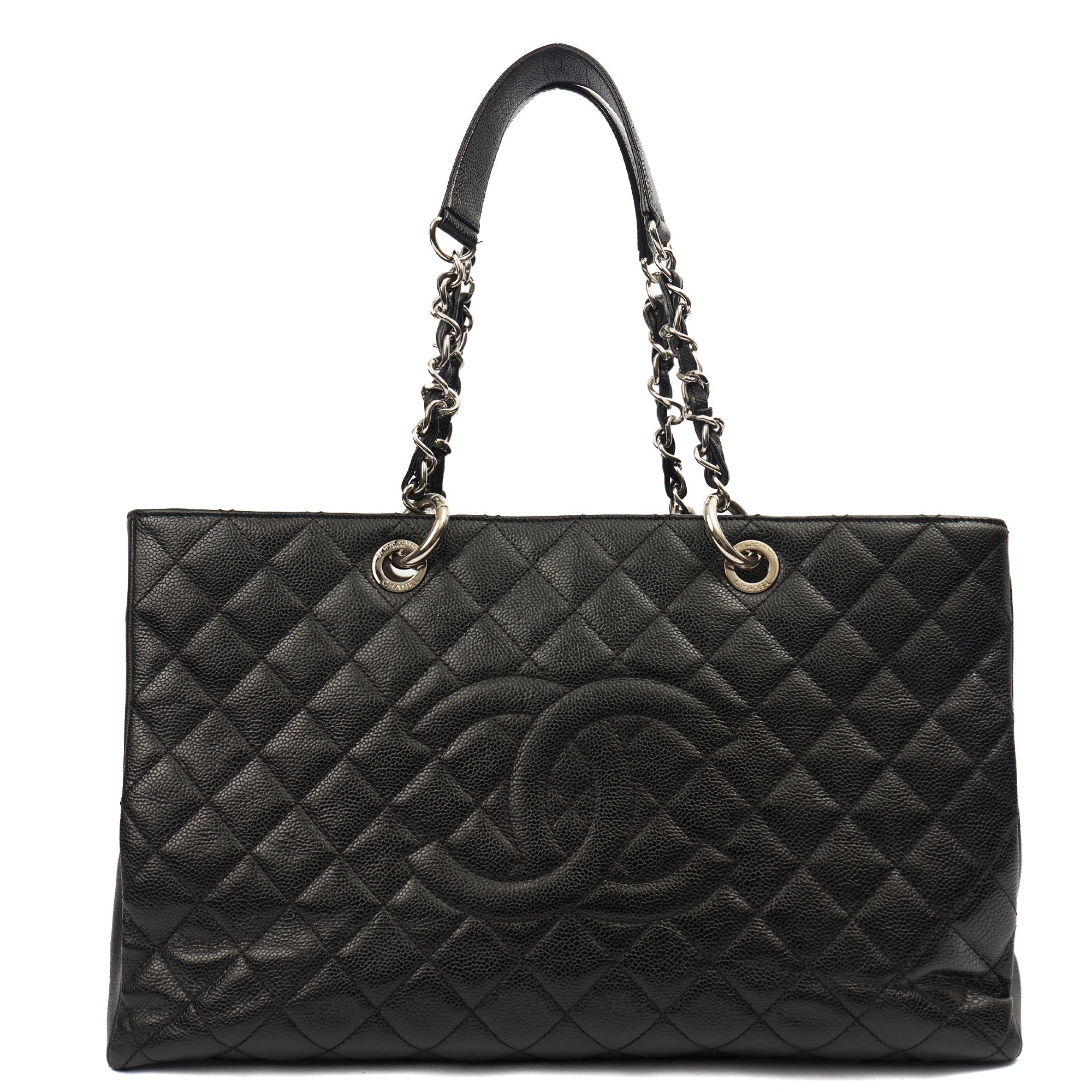 Chanel Tote Grand Shopping Tote XL in Black, Caviar Leather — Front View