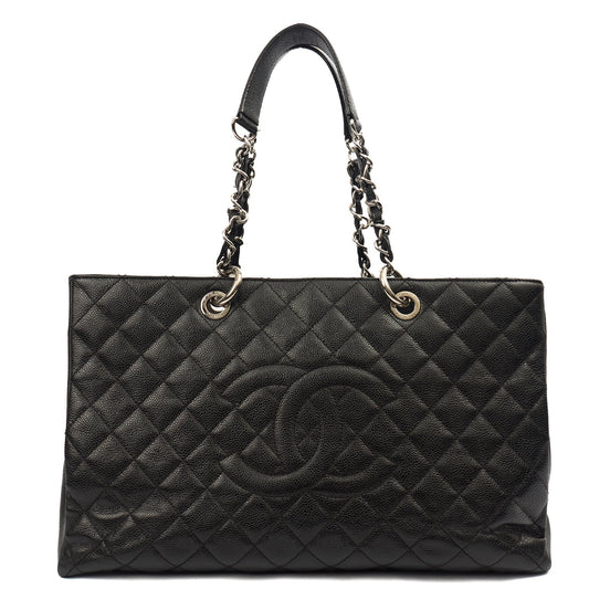 Chanel Tote Grand Shopping Tote XL in Black, Caviar Leather — Front View